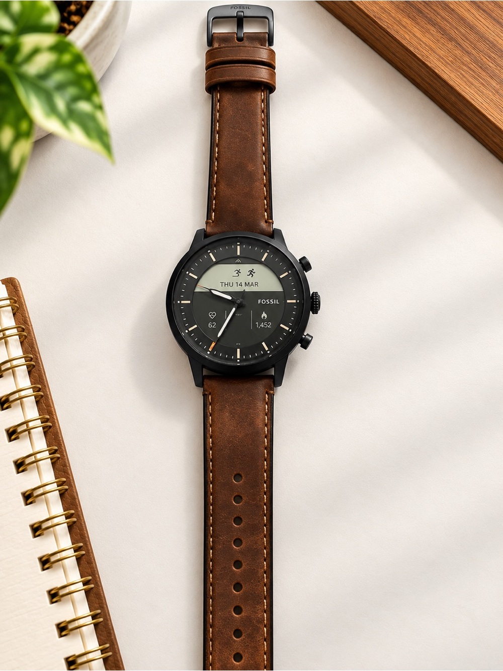 Fossil Hybrid Watch in Brown Strap and Black Case